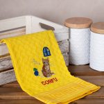 Σετ 12 τεμαχίων ποτηρόπανα γκοφρέ (50cm x 70cm) κίτρινο γάτα CORFU SilkFashion