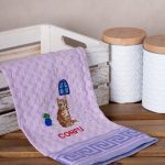 Σετ 12 τεμαχίων ποτηρόπανα γκοφρέ (50cm x 70cm) λιλά γάτα CORFU SilkFashion