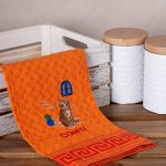 Σετ 12 τεμαχίων ποτηρόπανα γκοφρέ (50cm x 70cm) πορτοκαλί γάτα CORFU SilkFashion