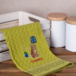 Σετ 12 τεμαχίων ποτηρόπανα γκοφρέ (50cm x 70cm) πράσινο γάτα CORFU SilkFashion