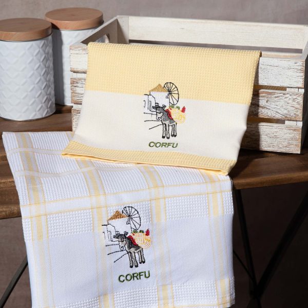 Σετ 2 τεμαχίων ποτηρόπανα (50cm x 70cm) ανεμόμυλος κίτρινο CORFU SilkFashion
