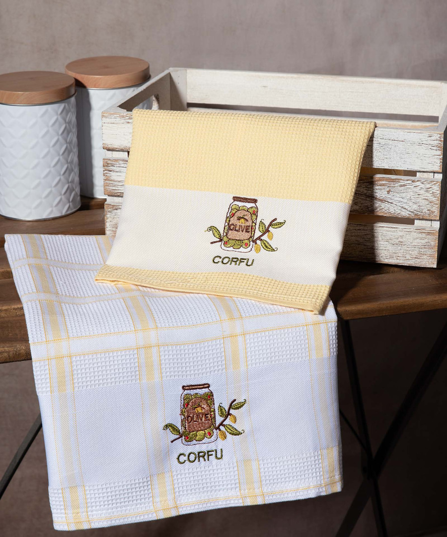 corfu-kitrino-vazo Σετ 2 τεμαχίων ποτηρόπανα (50cm x 70cm) βάζο κίτρινο CORFU SilkFashion - Image 1