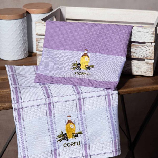 Σετ 2 τεμαχίων ποτηρόπανα (50cm x 70cm) μπουκάλι λιλά CORFU SilkFashion
