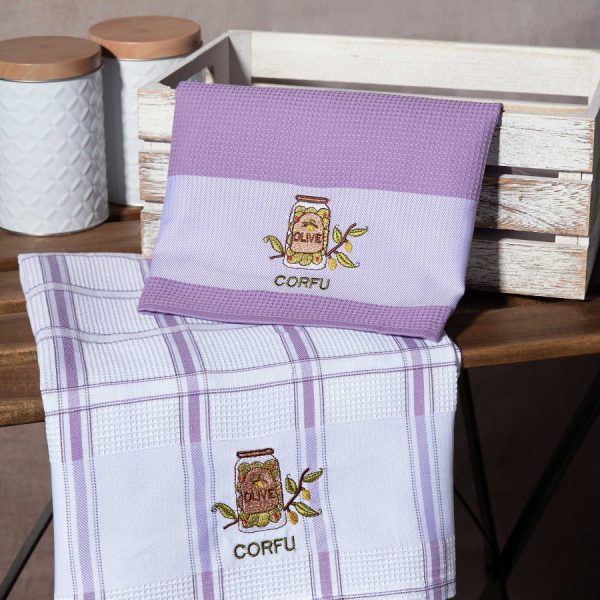 Σετ 2 τεμαχίων ποτηρόπανα (50cm x 70cm) βάζο λιλά CORFU SilkFashion