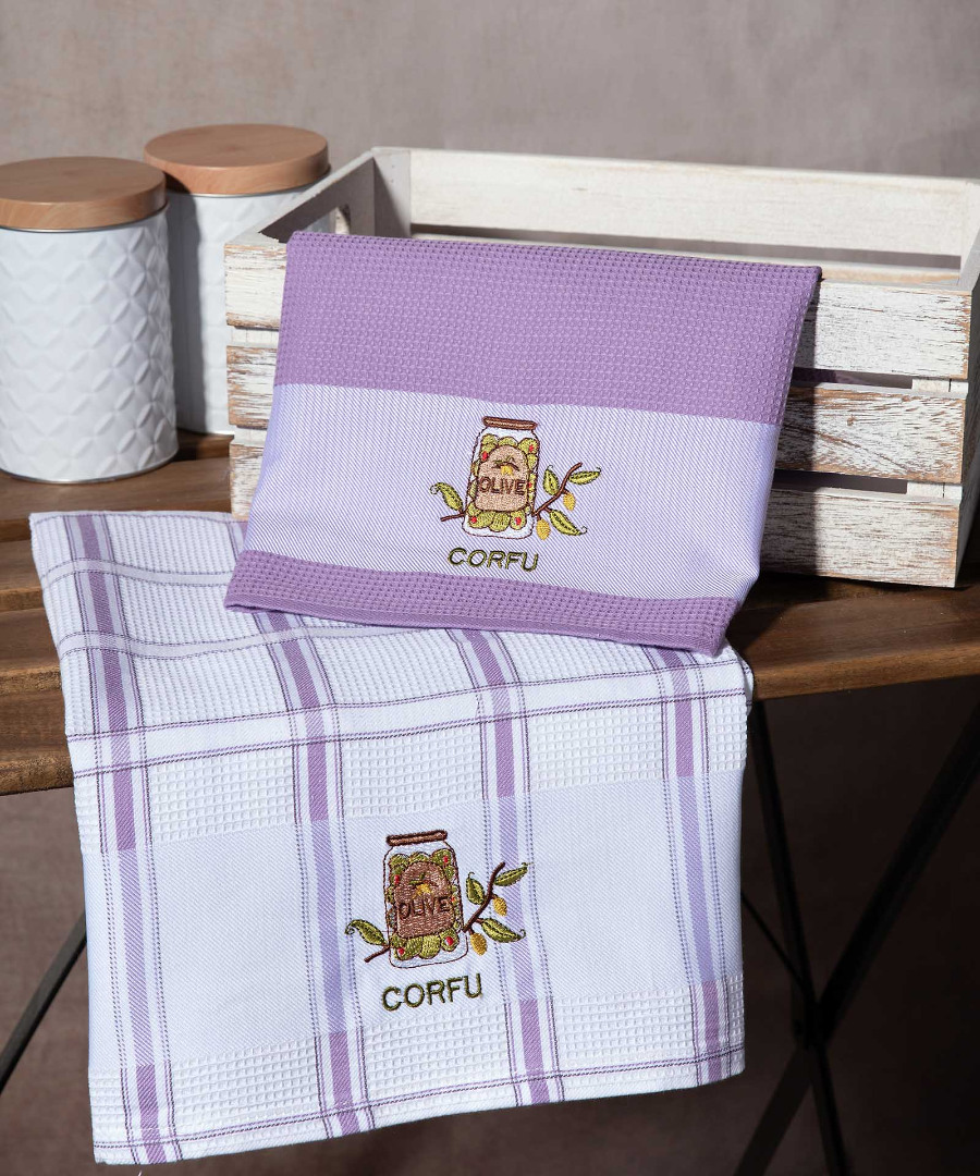 corfu-lila-vazo Σετ 2 τεμαχίων ποτηρόπανα (50cm x 70cm) βάζο λιλά CORFU SilkFashion - Image 1