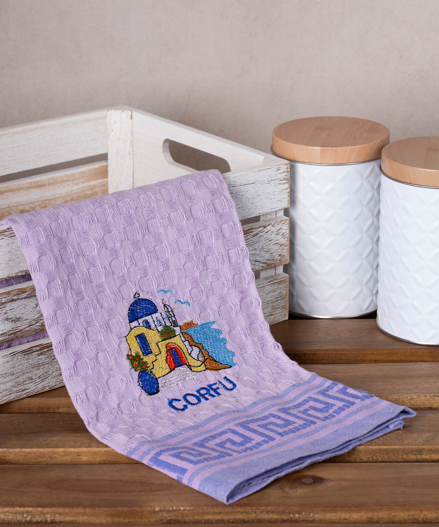 corfu-naos-lila Σετ 12 τεμαχίων ποτηρόπανα γκοφρέ (50cm x 70cm) λιλά εκκλησία CORFU SilkFashion - Image 1
