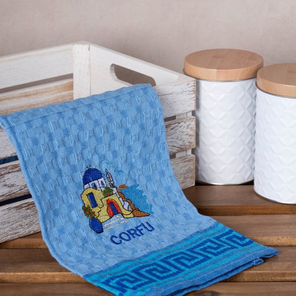 Σετ 12 τεμαχίων ποτηρόπανα γκοφρέ (50cm x 70cm) μπλέ εκκλήσία CORFU SilkFashion