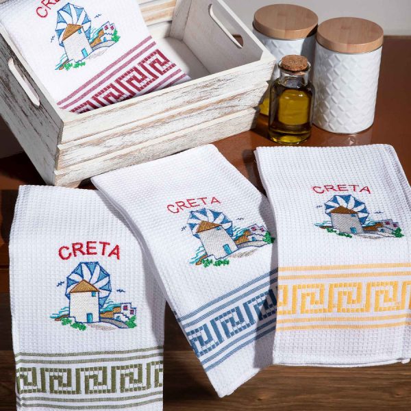 Σετ 12 τεμαχίων ποτηρόπανα (50cm x 70cm) ανεμόμυλος CRETA SilkFashion