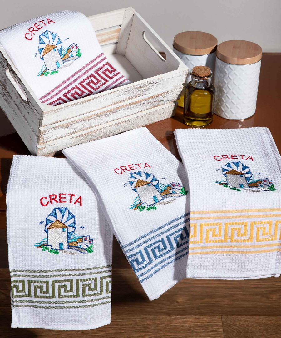 creta-anemomylos Σετ 12 τεμαχίων ποτηρόπανα (50cm x 70cm) ανεμόμυλος CRETA SilkFashion - Image 1