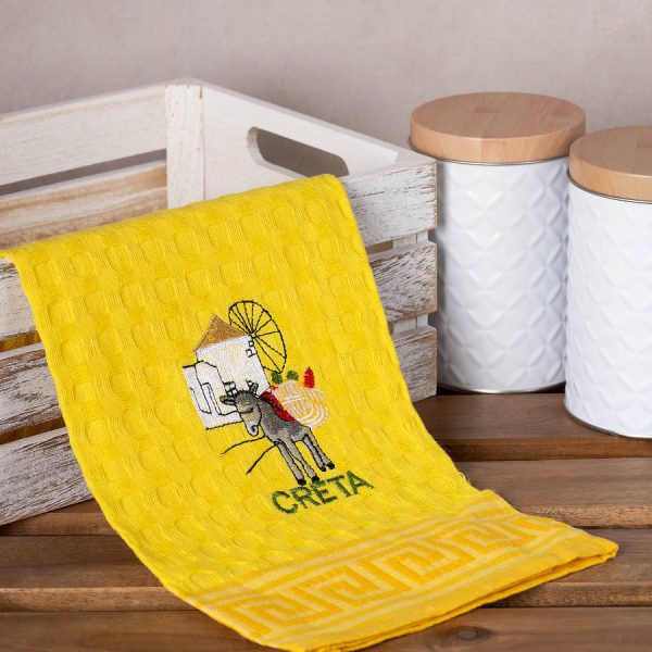 Σετ 12 τεμαχίων ποτηρόπανα γκοφρέ (50cm x 70cm) κίτρινος γαίδαρος CRETA SilkFashion