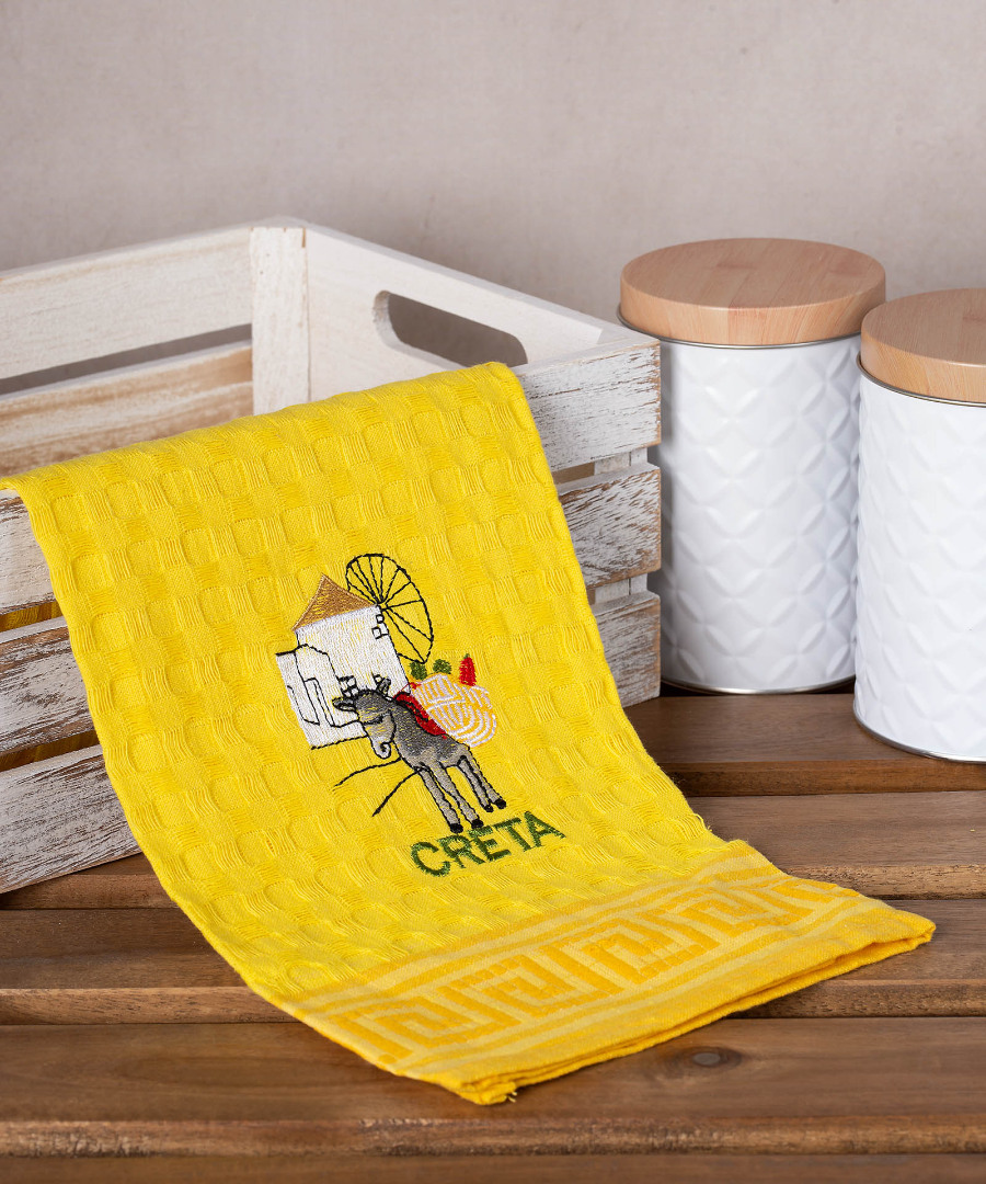 creta-gaidaros-kitrino Σετ 12 τεμαχίων ποτηρόπανα γκοφρέ (50cm x 70cm) κίτρινος γαίδαρος CRETA SilkFashion - Image 1