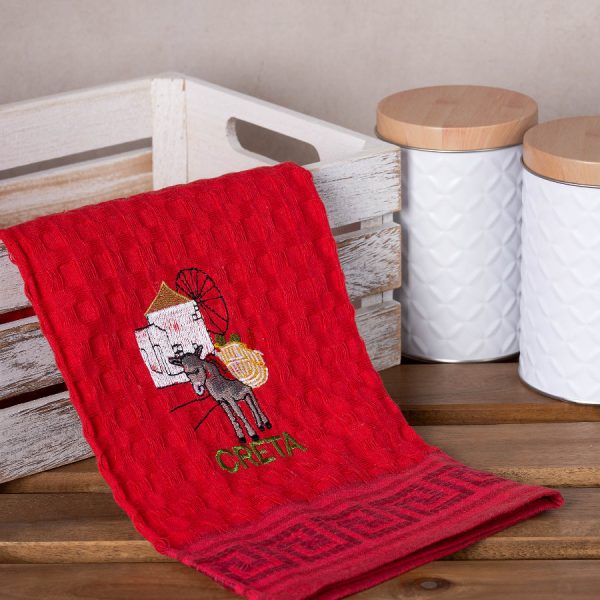 Σετ 12 τεμαχίων ποτηρόπανα γκοφρέ (50cm x 70cm) κόκκινο γάιδαρος CRETA SilkFashion