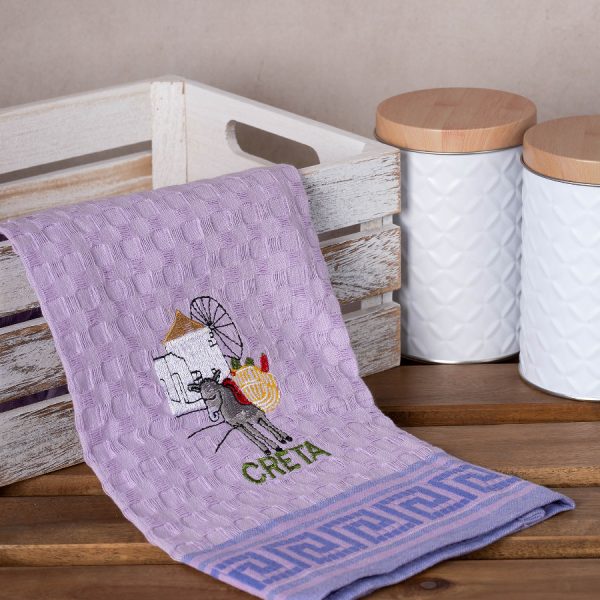 Σετ 12 τεμαχίων ποτηρόπανα γκοφρέ (50cm x 70cm) λιλά γαίδαρος CRETA SilkFashion