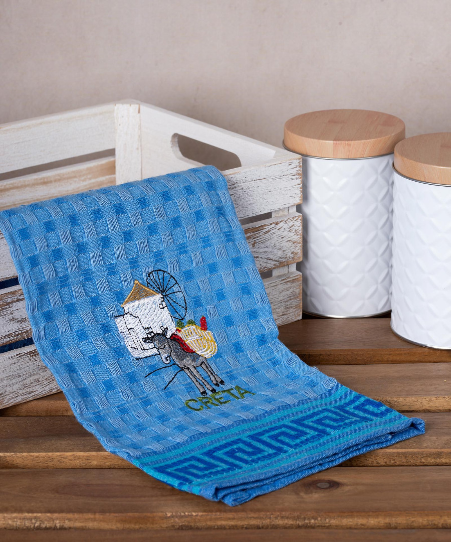 creta-gaidaros-mple Σετ 12 τεμαχίων ποτηρόπανα γκοφρέ (50cm x 70cm) μπλέ γαίδαρος CRETA SilkFashion - Image 1