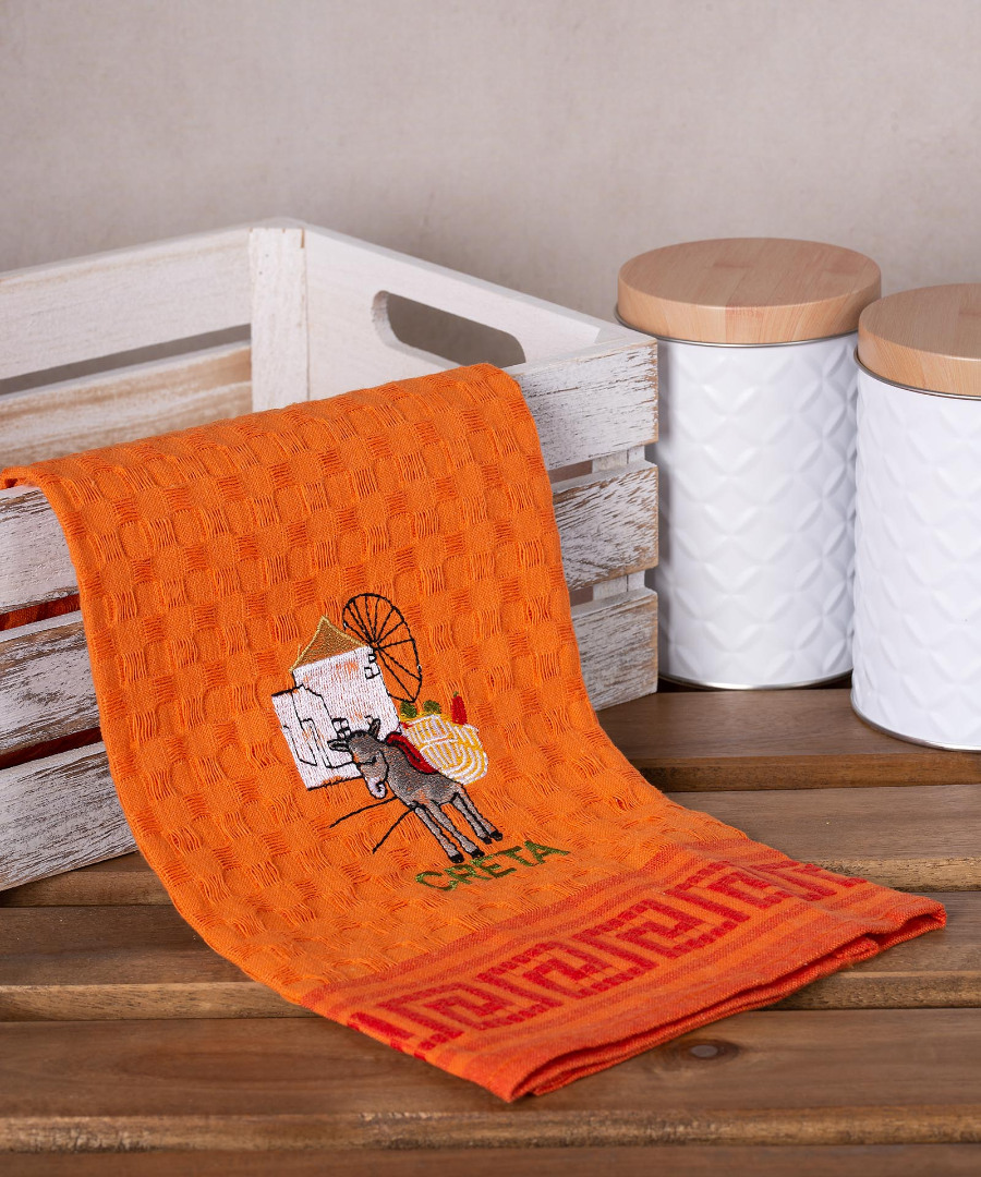 creta-gaidaros-portokali Σετ 12 τεμαχίων ποτηρόπανα γκοφρέ (50cm x 70cm) πορτοκαλί γαίδαρος CRETA SilkFashion - Image 1