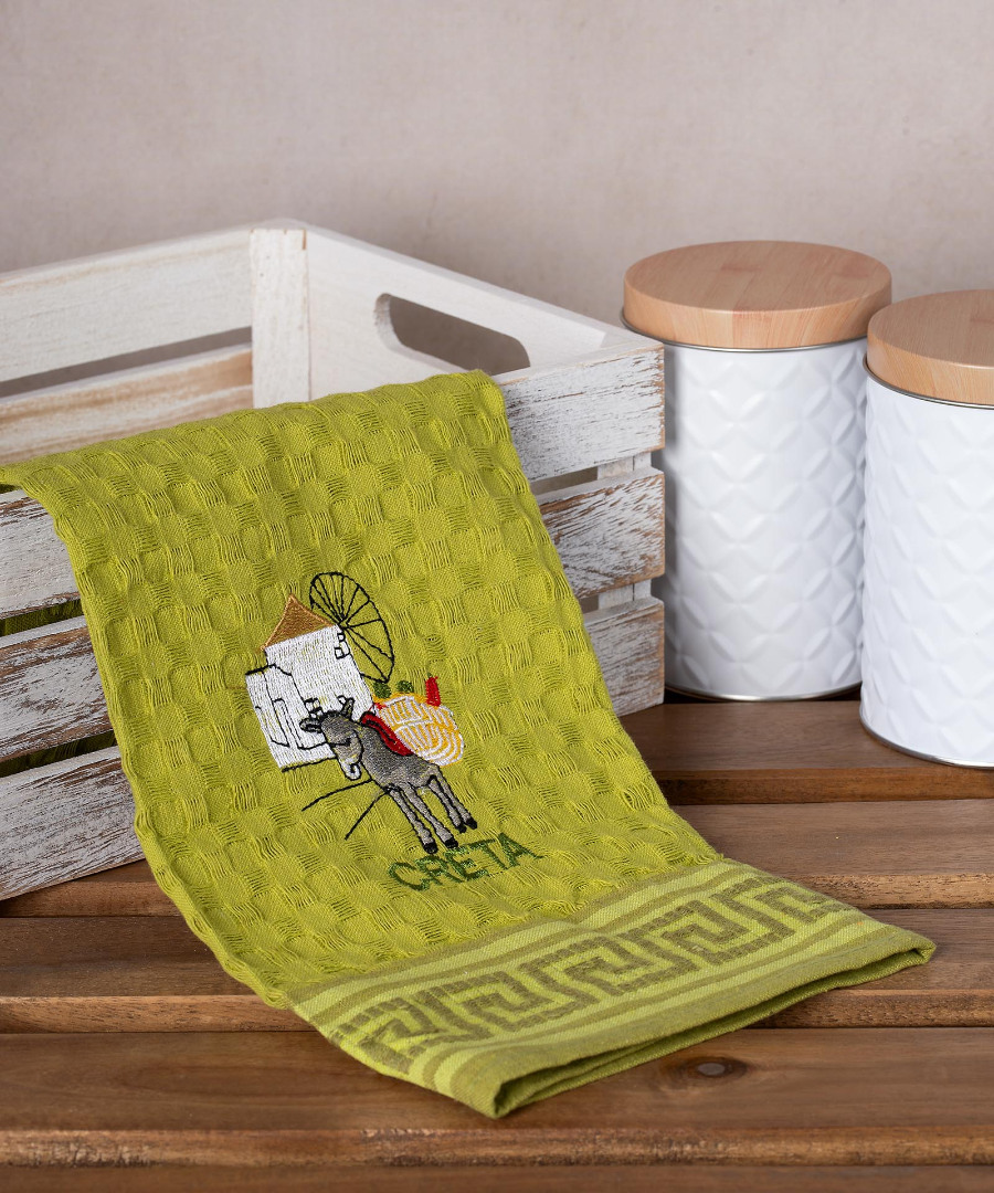 creta-gaidaros-prasino Σετ 12 τεμαχίων ποτηρόπανα γκοφρέ (50cm x 70cm) πράσινο γαίδαρος CRETA SilkFashion - Image 1