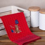 Σετ 12 τεμαχίων ποτηρόπανα γκοφρέ (50cm x 70cm) κόκκινο γάτα CRETA SilkFashion