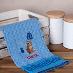 Σετ 12 τεμαχίων ποτηρόπανα γκοφρέ (50cm x 70cm) μπλέ γάτα CRETA SilkFashion