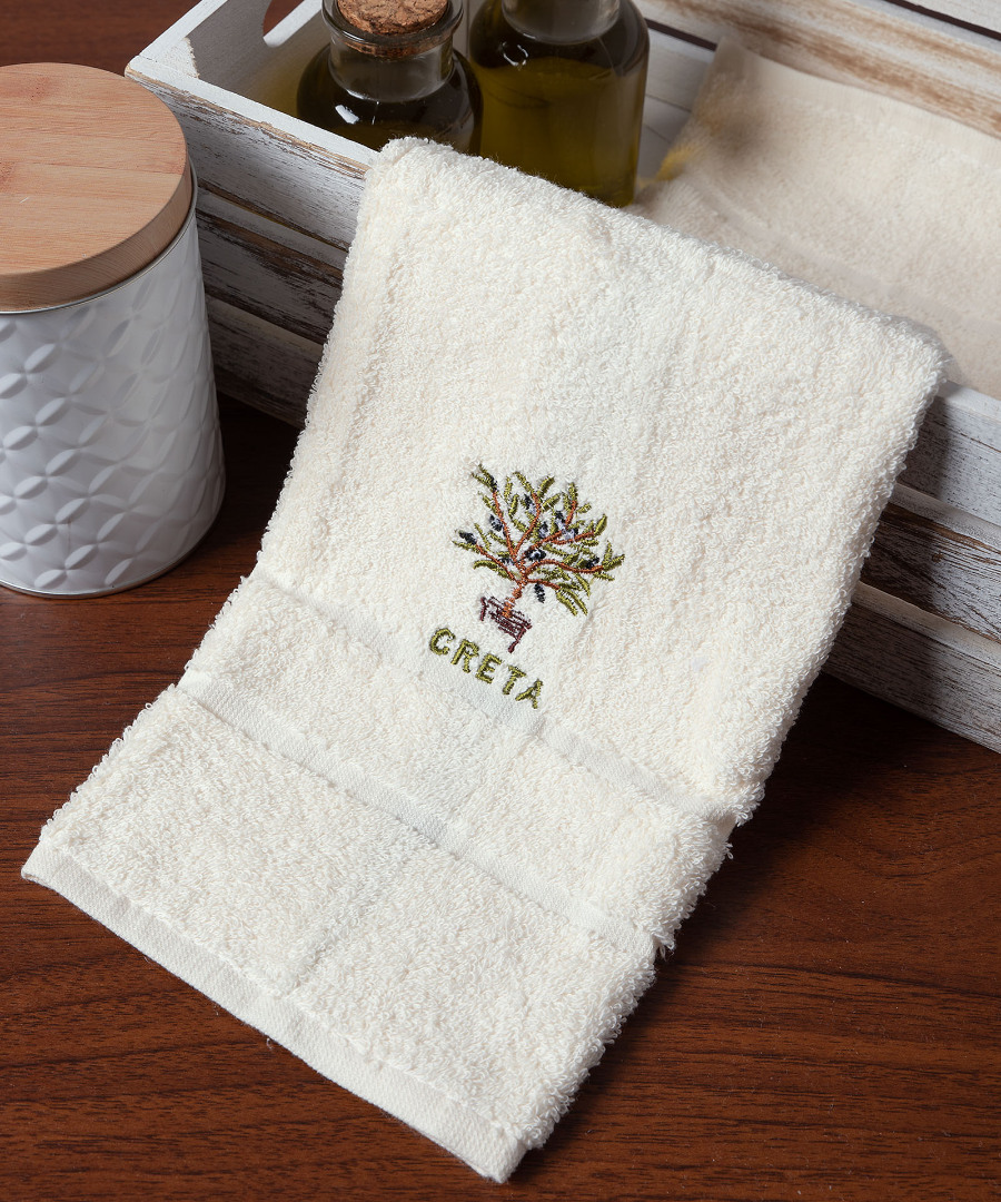 creta-glastra-ivory Δωδεκάδα πετσέτες χεριών (30cm x 50cm) ivory με γλάστρα ΚΡΗΤΗ SilkFashion - Image 1