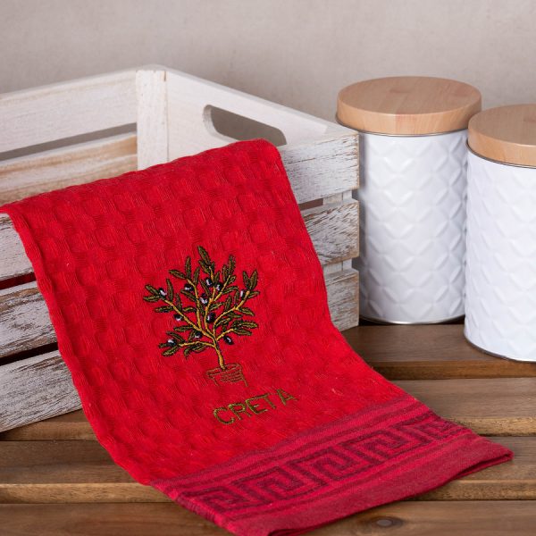 Σετ 12 τεμαχίων ποτηρόπανα γκοφρέ (50cm x 70cm) κόκκινο γλάστρα CRETA SilkFashion