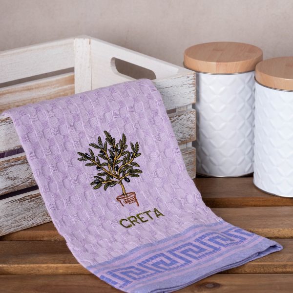 Σετ 12 τεμαχίων ποτηρόπανα γκοφρέ (50cm x 70cm) λιλά γλάστρα CRETA SilkFashion