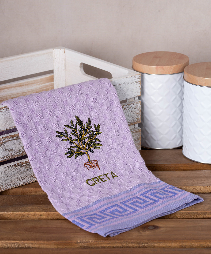 creta-glastra-lila Σετ 12 τεμαχίων ποτηρόπανα γκοφρέ (50cm x 70cm) λιλά γλάστρα CRETA SilkFashion - Image 1