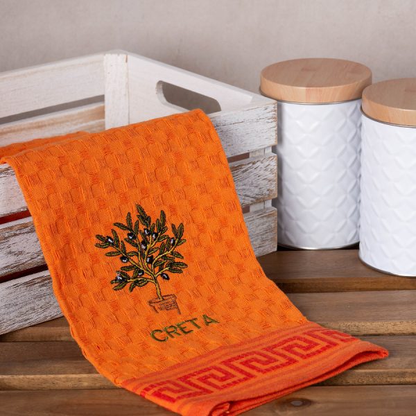 Σετ 12 τεμαχίων ποτηρόπανα γκοφρέ (50cm x 70cm) πορτοκαλί γλάστρα CRETA SilkFashion