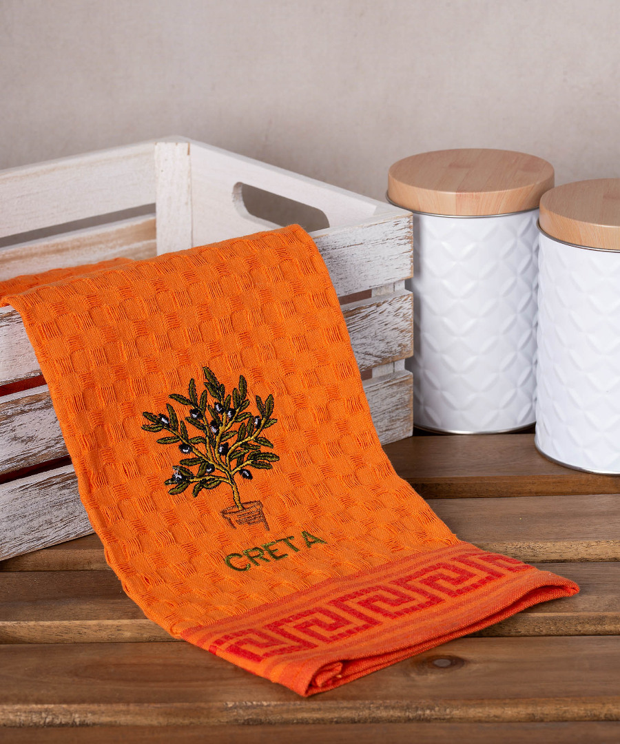 creta-glastra-portokali Σετ 12 τεμαχίων ποτηρόπανα γκοφρέ (50cm x 70cm) πορτοκαλί γλάστρα CRETA SilkFashion - Image 1