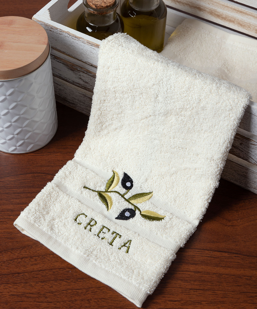 creta-ivory Δωδεκάδα πετσέτες χεριών (30cm x 50cm) ivory με κλαδί ΚΡΗΤΗ SilkFashion - Image 1