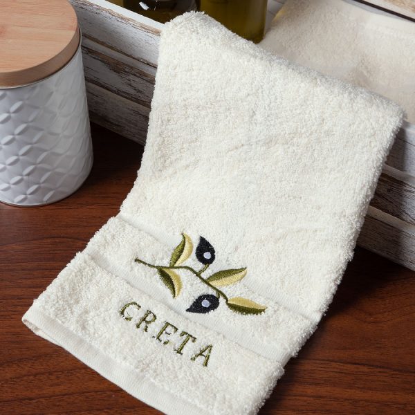 Πετσέτα Προσώπου (50cm x 100cm) Εκρού με Κλαδί ΚΡΗΤΗ SilkFashion