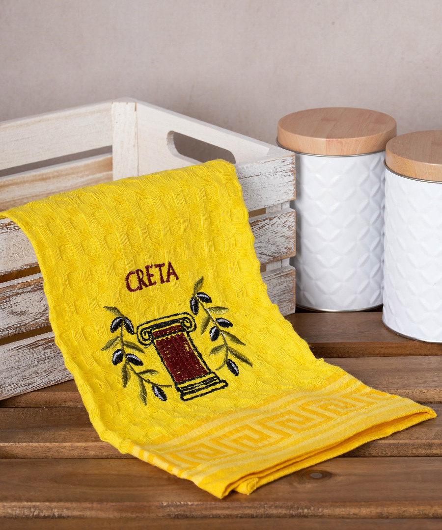 creta-kionas-kitrino Σετ 12 τεμαχίων ποτηρόπανα γκοφρέ (50cm x 70cm) κίτρινο κίονας CRETA SilkFashion - Image 1