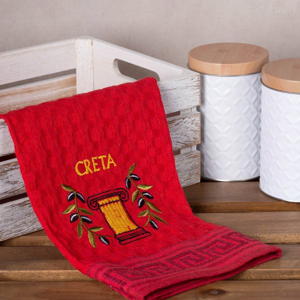 Σετ 12 τεμαχίων ποτηρόπανα γκοφρέ (50cm x 70cm) κόκκινο κίονας CRETA SilkFashion