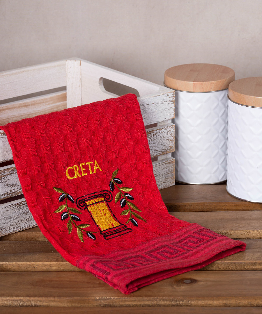 creta-kionas-kokkino Σετ 12 τεμαχίων ποτηρόπανα γκοφρέ (50cm x 70cm) κόκκινο κίονας CRETA SilkFashion - Image 1