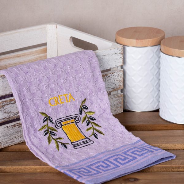 Σετ 12 τεμαχίων ποτηρόπανα γκοφρέ (50cm x 70cm) λιλά κίονας CRETA SilkFashion