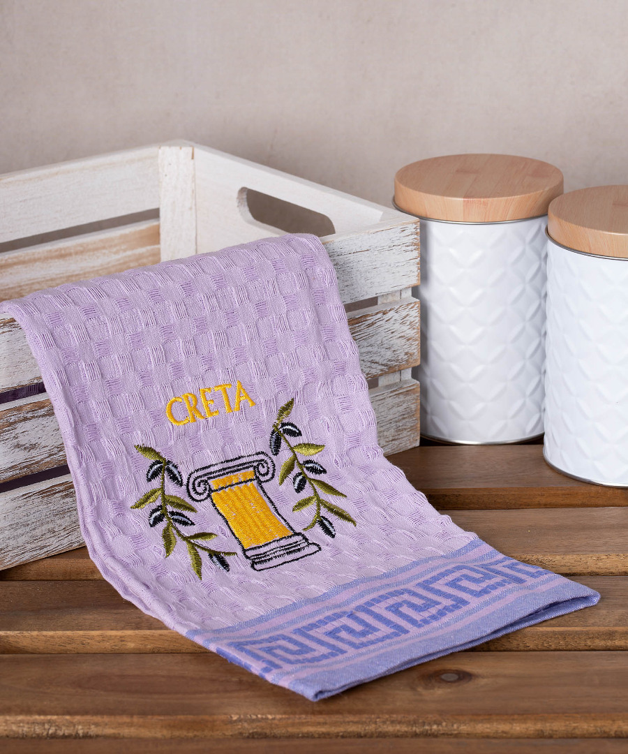 creta-kionas-lila Σετ 12 τεμαχίων ποτηρόπανα γκοφρέ (50cm x 70cm) λιλά κίονας CRETA SilkFashion - Image 1