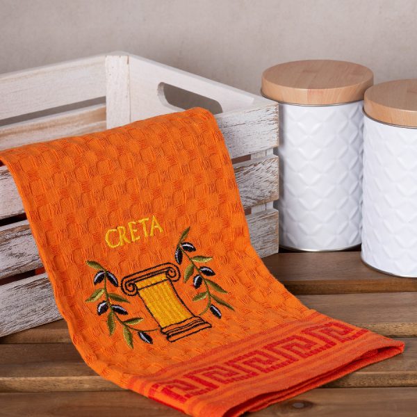 Σετ 12 τεμαχίων ποτηρόπανα γκοφρέ (50cm x 70cm) πορτοκαλί κίονας CRETA SilkFashion