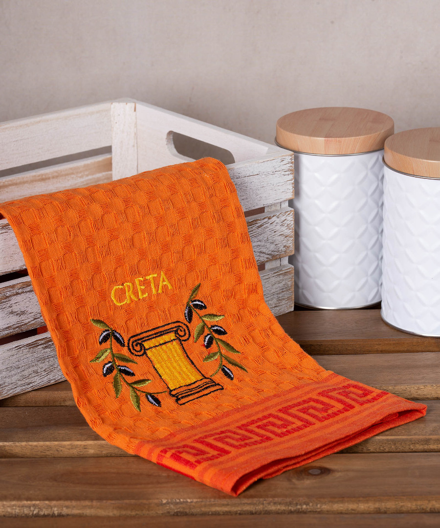 creta-kionas-portokali Σετ 12 τεμαχίων ποτηρόπανα γκοφρέ (50cm x 70cm) πορτοκαλί κίονας CRETA SilkFashion - Image 1