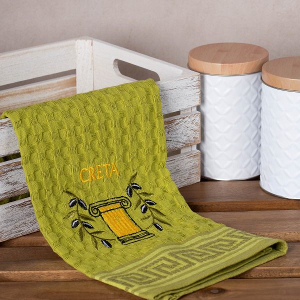 Σετ 12 τεμαχίων ποτηρόπανα γκοφρέ (50cm x 70cm) πράσινο κίονας CRETA SilkFashion