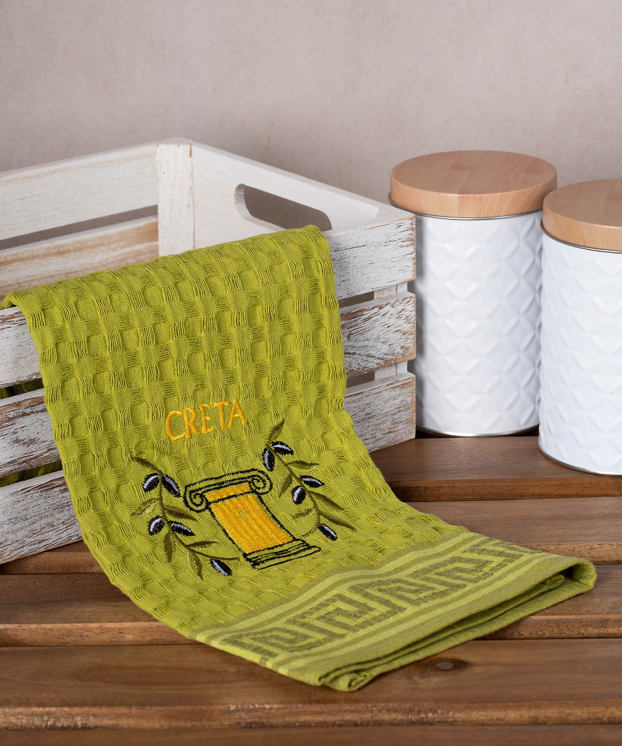 creta-kionas-prasino Σετ 12 τεμαχίων ποτηρόπανα γκοφρέ (50cm x 70cm) πράσινο κίονας CRETA SilkFashion - Image 1