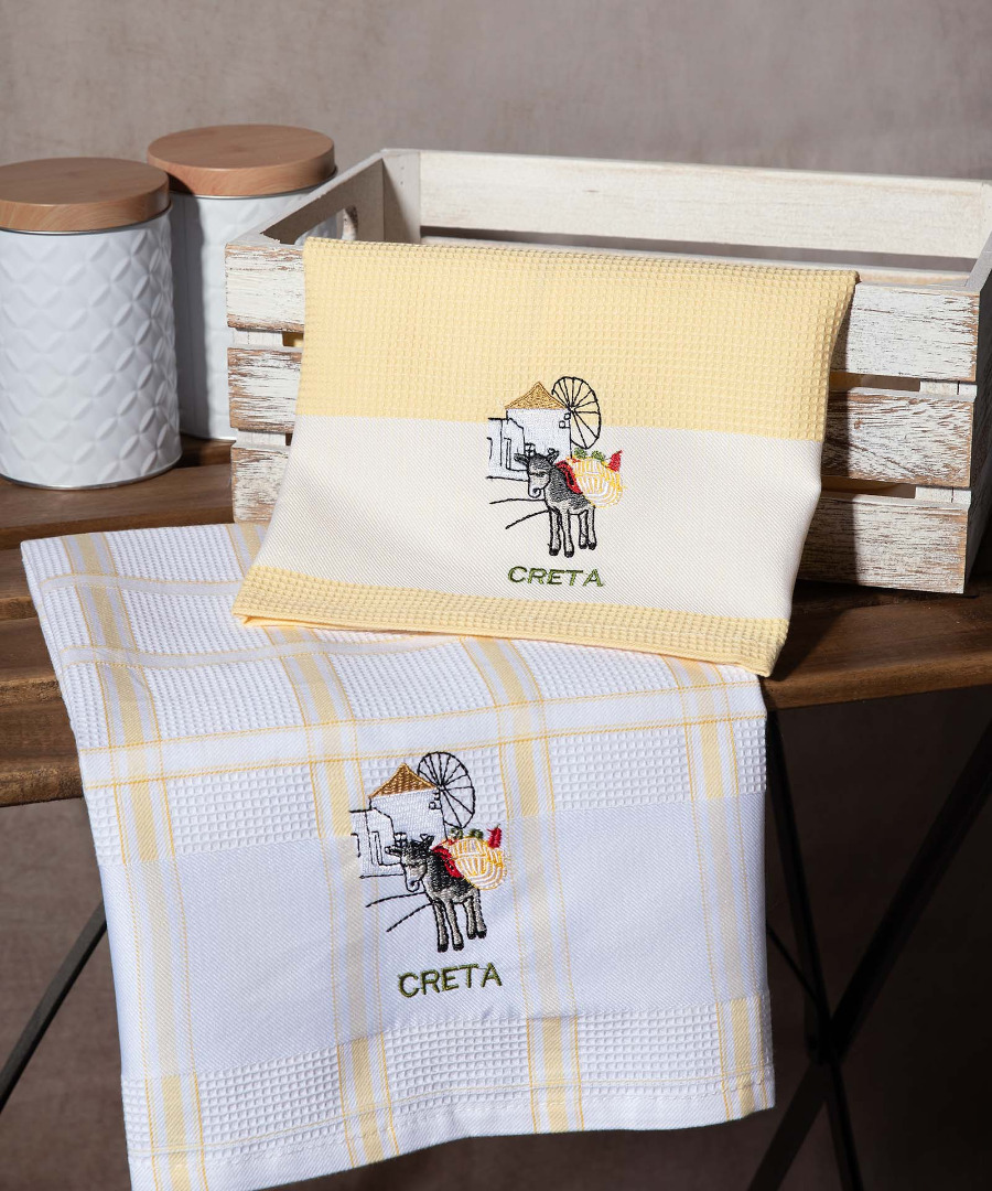 creta-kitrino-anemomylos Σετ 2 τεμαχίων ποτηρόπανα (50cm x 70cm) ανεμόμυλος κίτρινο CRETA SilkFashion - Image 1
