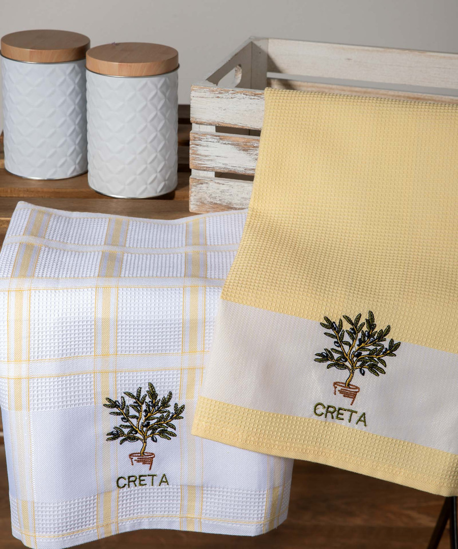 creta-kitrino-glastra Σετ 2 τεμαχίων ποτηρόπανα (50cm x 70cm) γλάστρα κίτρινο CRETA SilkFashion - Image 1