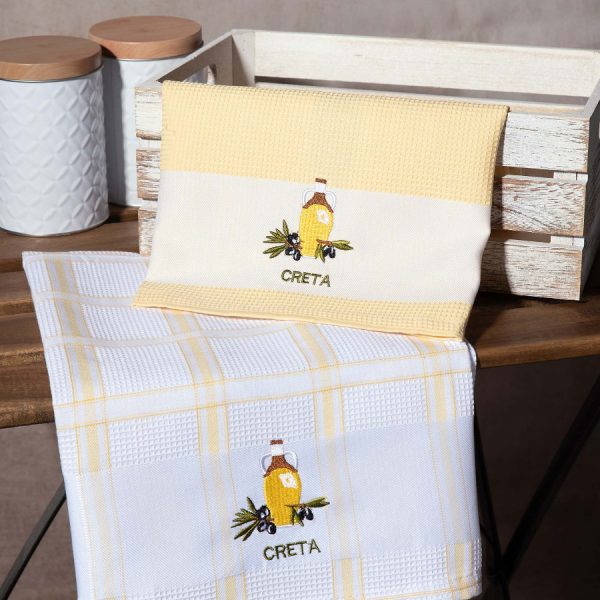 Σετ 2 τεμαχίων ποτηρόπανα (50cm x 70cm) μπουκάλι κίτρινο CRETA SilkFashion