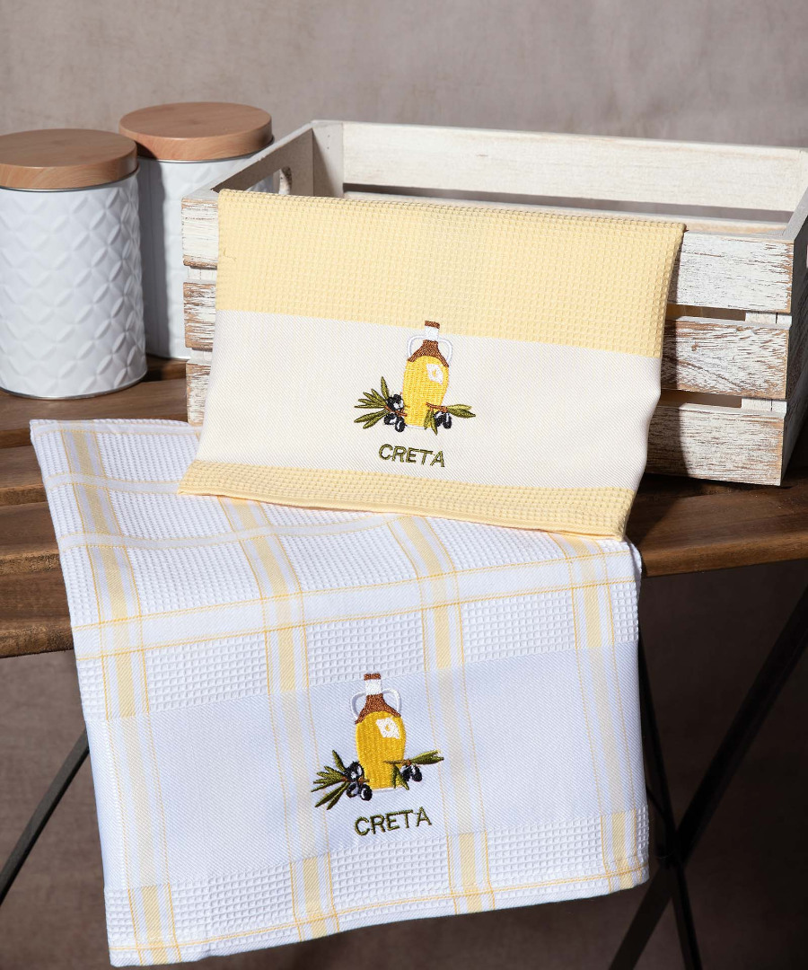 creta-kitrino-mpotilia Σετ 2 τεμαχίων ποτηρόπανα (50cm x 70cm) μπουκάλι κίτρινο CRETA SilkFashion - Image 1