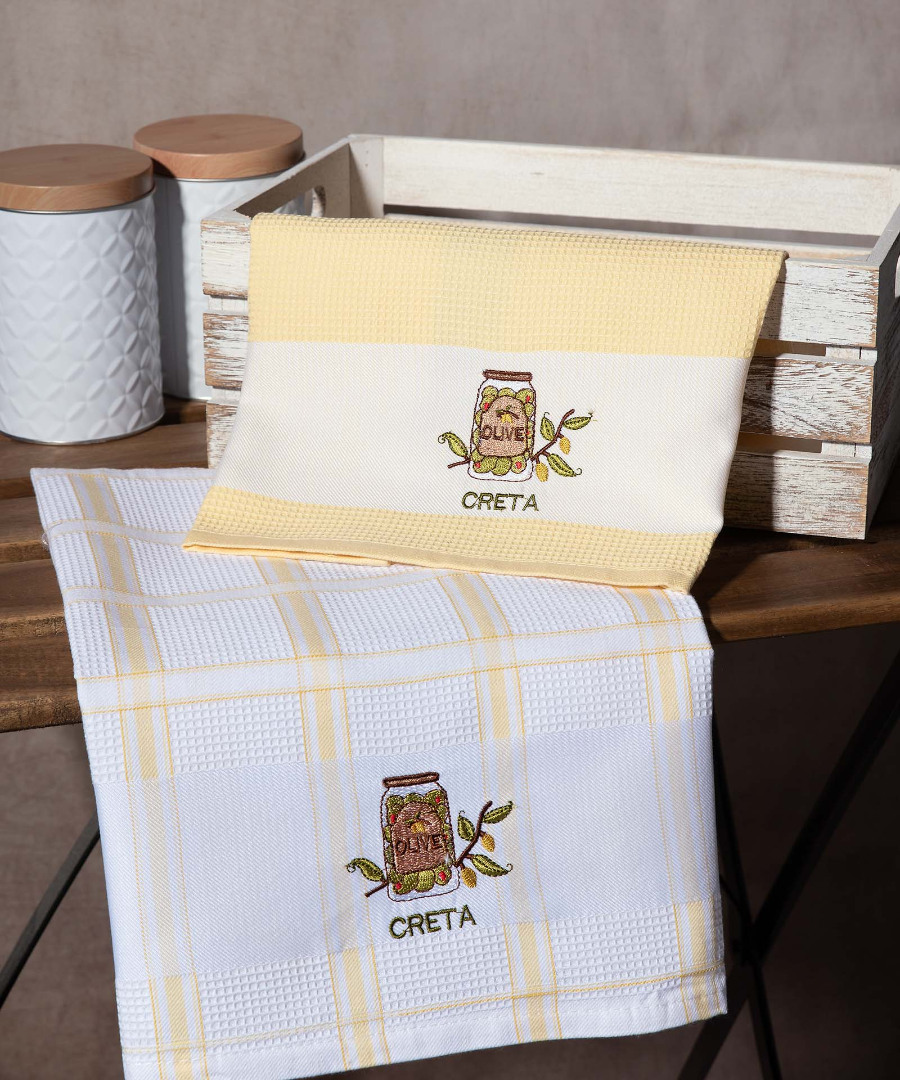 creta-kitrino-vazo Σετ 2 τεμαχίων ποτηρόπανα (50cm x 70cm) βάζο κίτρινο CRETA SilkFashion - Image 1