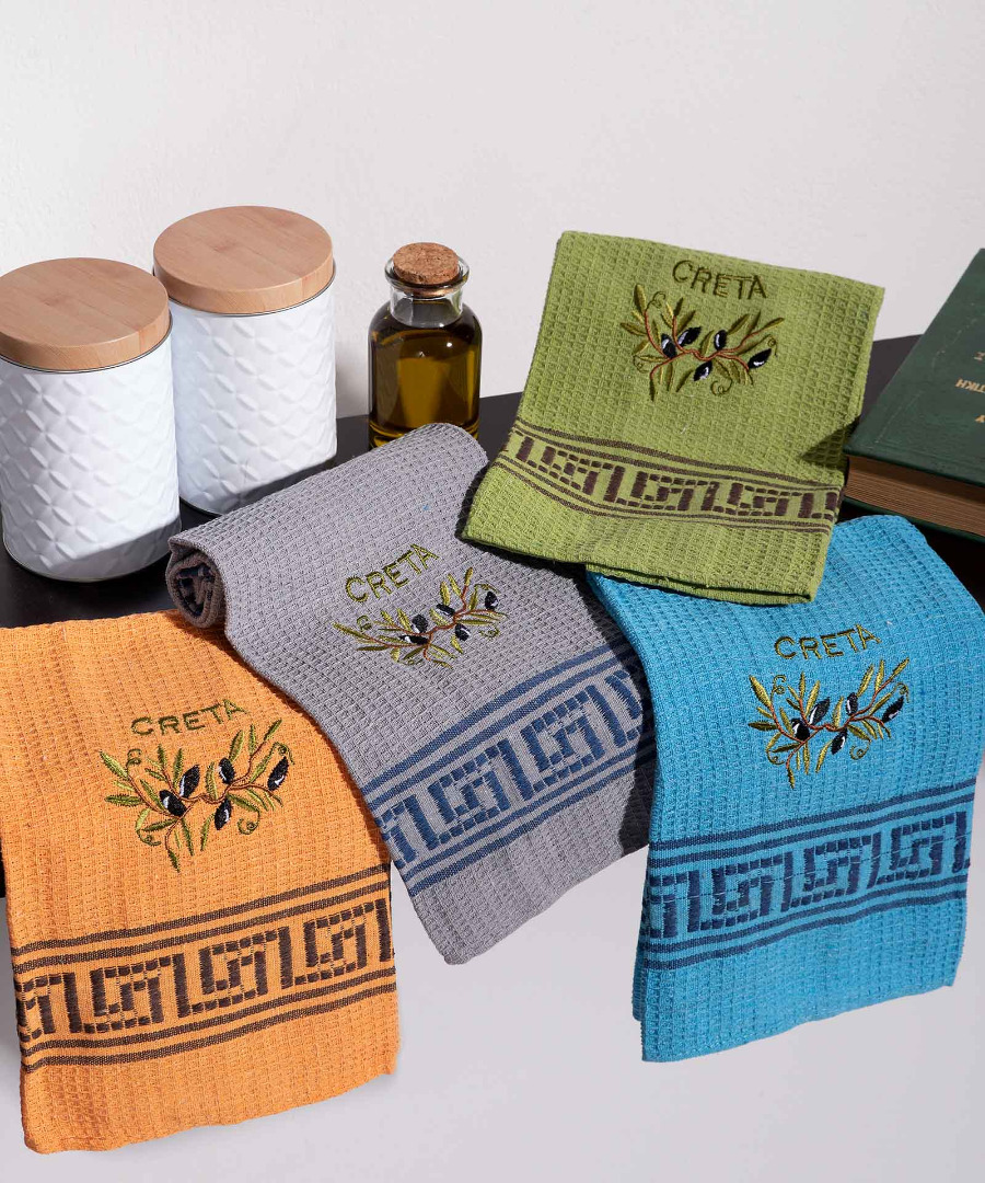 creta-kladi-elias Σετ 12 τεμαχίων ποτηρόπανα (45cm x 65cm) κλαδί ελιάς χρωματιστό CRETA SilkFashion - Image 1