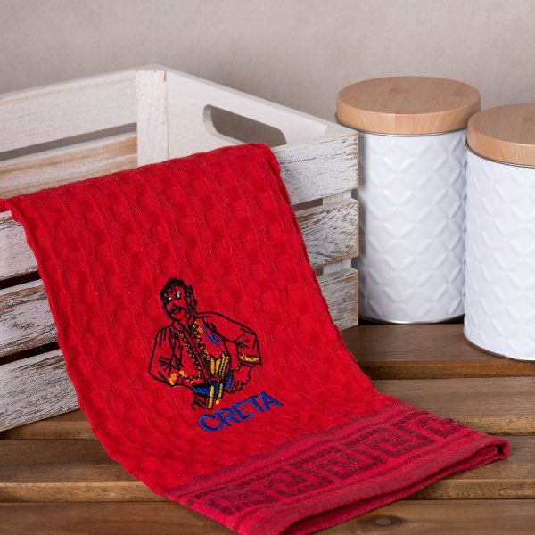 Σετ 12 τεμαχίων ποτηρόπανα γκοφρέ (50cm x 70cm) κόκκινο κρητικός CRETA SilkFashion