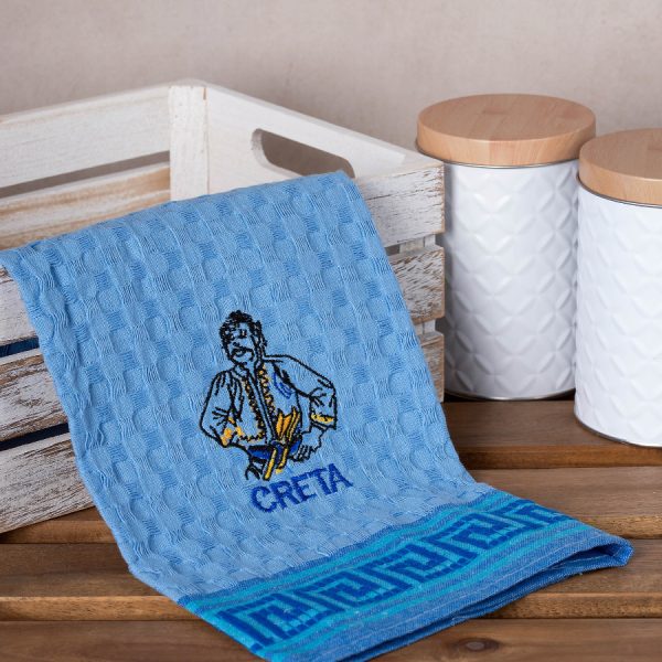 Σετ 12 τεμαχίων ποτηρόπανα γκοφρέ (50cm x 70cm) μπλέ κρητικός CRETA SilkFashion