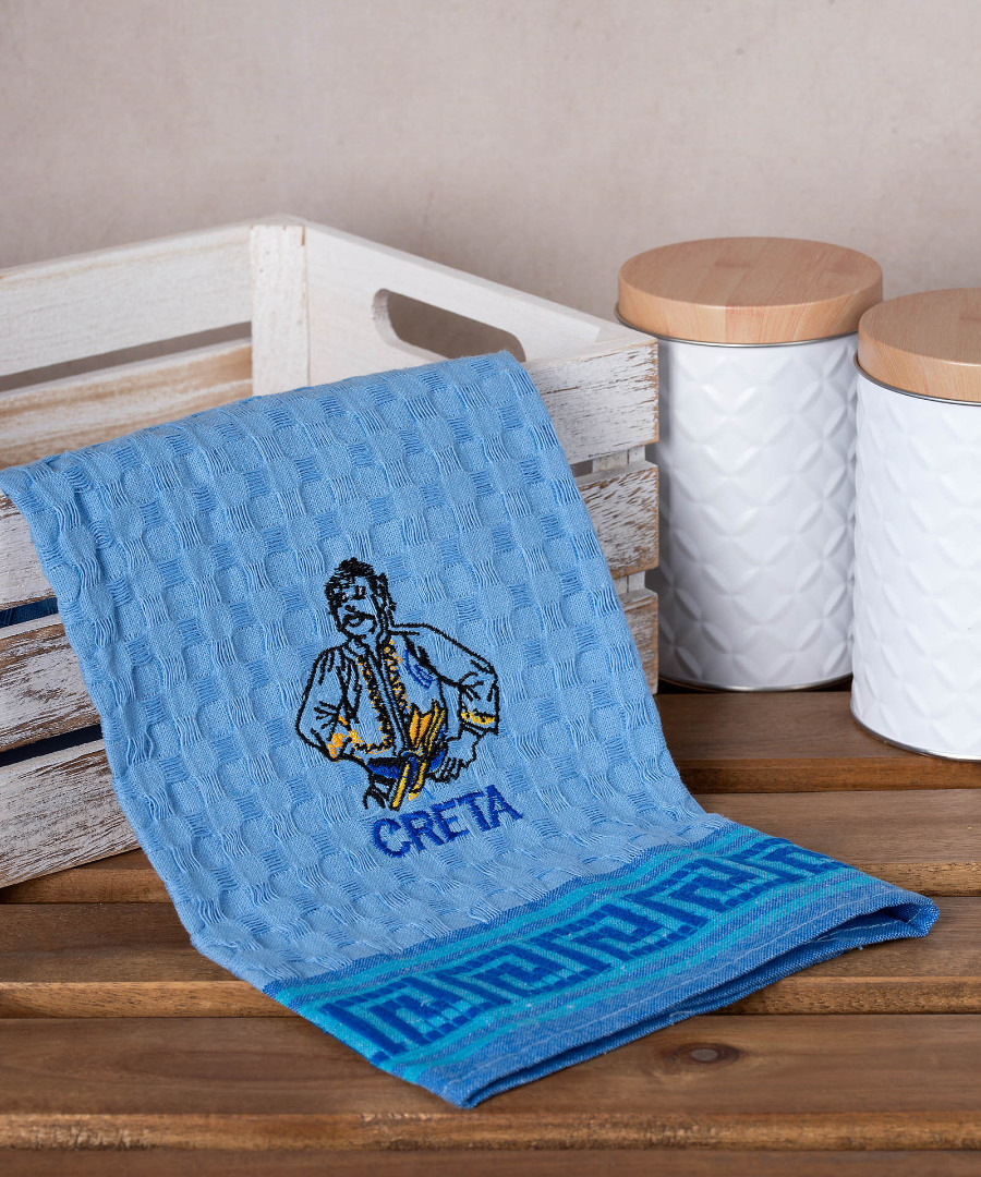 creta-kritikos-mple Σετ 12 τεμαχίων ποτηρόπανα γκοφρέ (50cm x 70cm) μπλέ κρητικός CRETA SilkFashion - Image 1