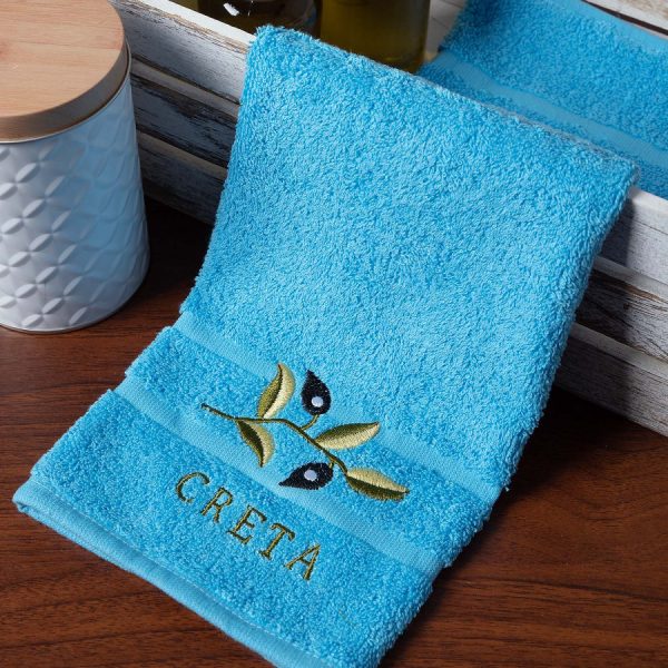 Δωδεκάδα πετσέτες χεριών (30cm x 50cm) μπλέ με κλαδί ΚΡΗΤΗ SilkFashion