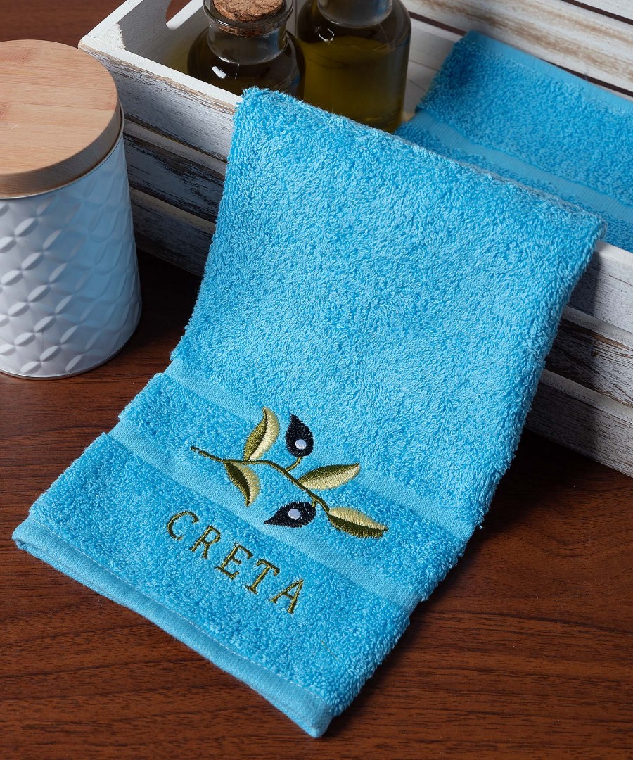 creta-light-blue Πετσέτα Προσώπου (50cm x 100cm) Μπλε με Κλαδί ΚΡΗΤΗ SilkFashion - Image 1